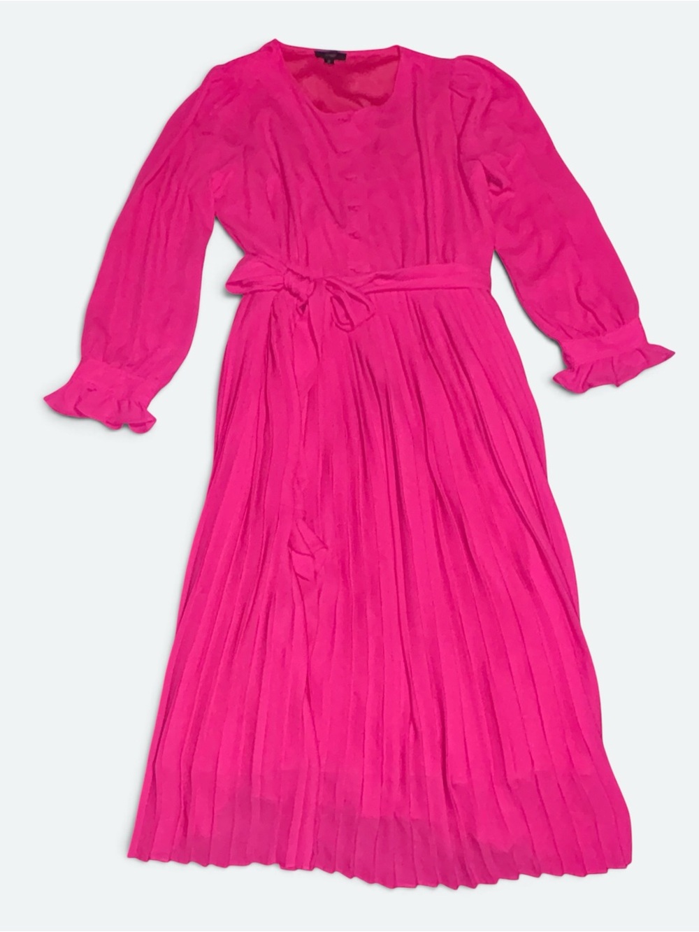 J. Crew Hot Pink Tie Waist Pleated Midi Dress Size 14 MSRP $199 - Picture 4 of 6